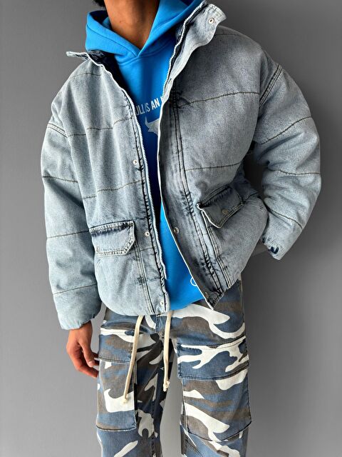 Abluka Online Unisex Oversize Bull Baskılı %100 Pamuk Hoodie Mavi - S000118407-17234