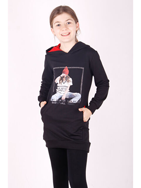 Toontoykids Kız Çocuk Bereli Kız Baskılı Kapüşonlu Elbise - S000420120-19351