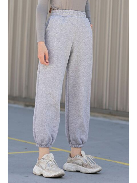 Lamelif Paça Lastikli Üç İplik Alt Eşofman Gri - S000518446-20600