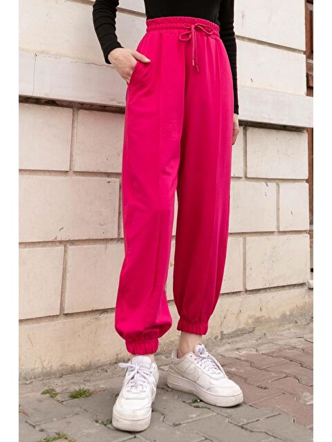 Lamelif Paça Lastikli Eşofman Altı Fuşya