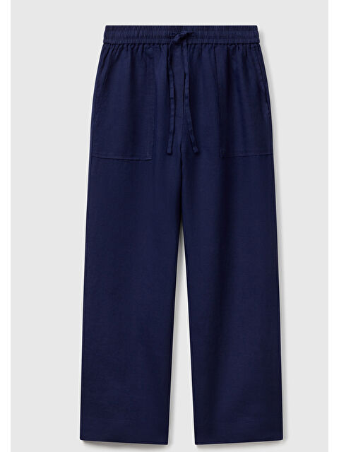 United Colors Of Benetton Kadın Lacivert %100 Keten Büzgü İpli Cepli Sigaret Pantolon - S000517663-21164