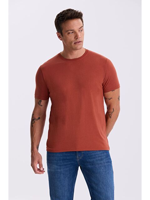 JAKAMEN Tarçın %100 Pamuk Slim Fit Bisiklet Yaka Basic T-Shirt - S000496952-19956