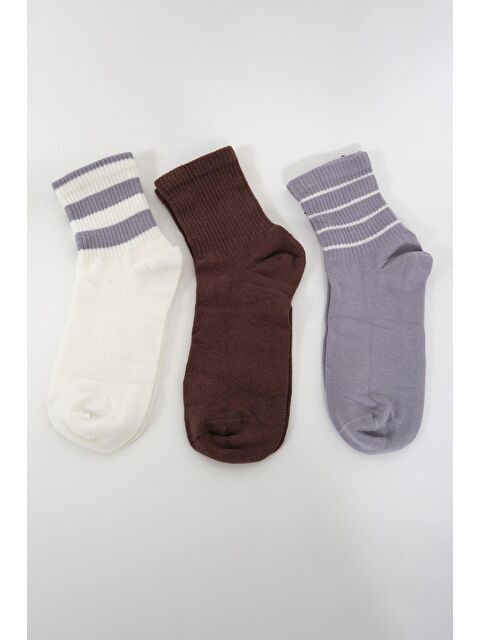 C&City Erkek Çizgili Kısa 3'lü Soket Çorap Seti Çikolata - S000220256-26416