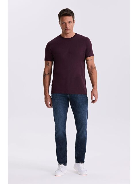 JAKAMEN Mürdüm %100 Pamuk Slim Fit Bisiklet Yaka Basic T-Shirt - S000496952-20036