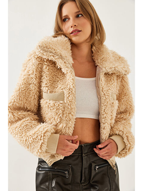 SHADE Kadın Balıkçı Yaka Beli Lastikli Pelüş Mont - S000375187-4557