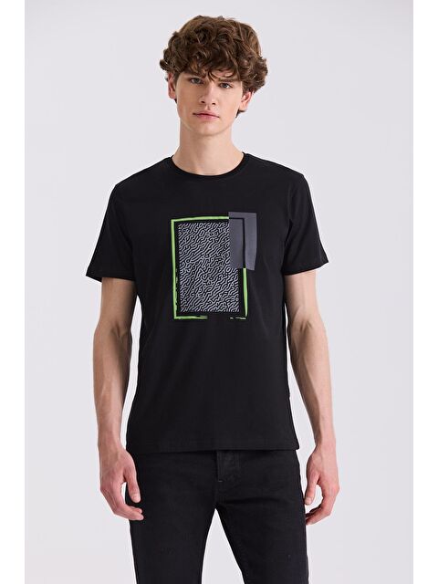 JAKAMEN Siyah Slim Fit Bisiklet Yaka T-Shirt - S000496971-19351