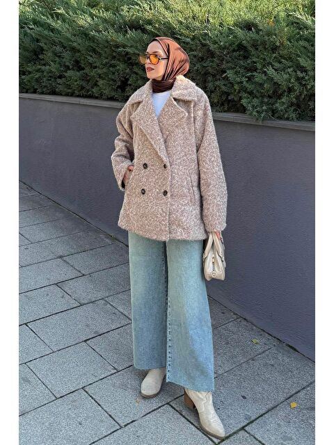 Lamelif Sakal Kumaş Kaban Sütlü Kahve - S000518112-4280