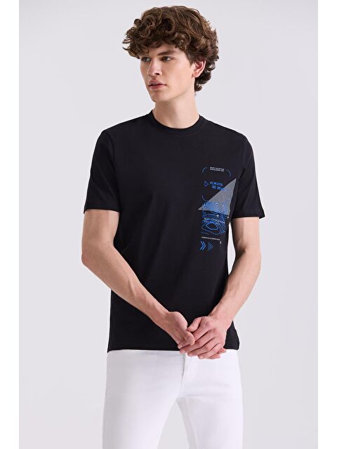 JAKAMEN Siyah Slim Fit Bisiklet Yaka T-Shirt - S000496972-19351