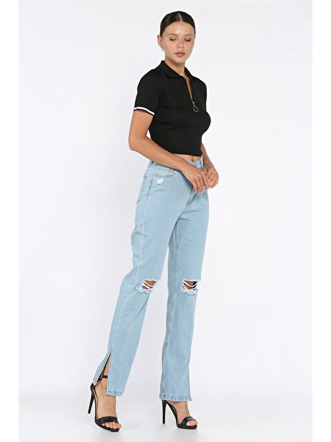 Gülseli Yırtmaçlı Kadın Jean Jean Pantolon - S000412608-3642