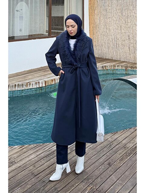 Lamelif Kürk Yakalı Kaban Lacivert - S000518106-21164