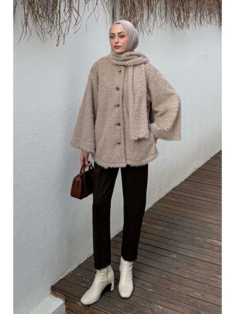 Lamelif Sakal Kumaş Atkılı Kaban Vizonrengi - S000518450-26429