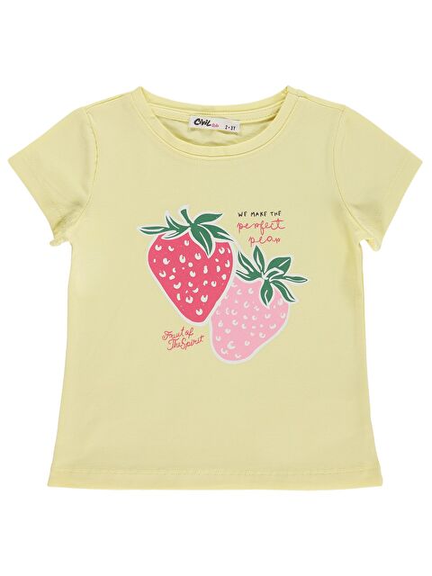 Civil Girls Çilek Baskılı 2-5 Yaş Tişört - Sarı
