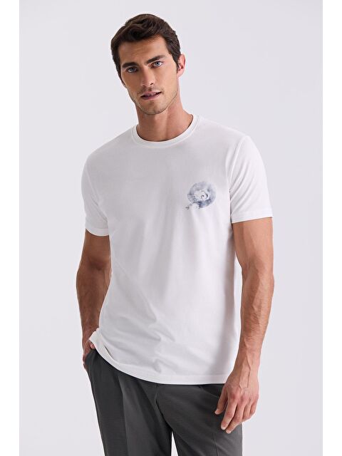 JAKAMEN Ekru Slim Fit Bisiklet Yaka T-Shirt - S000496978-19965