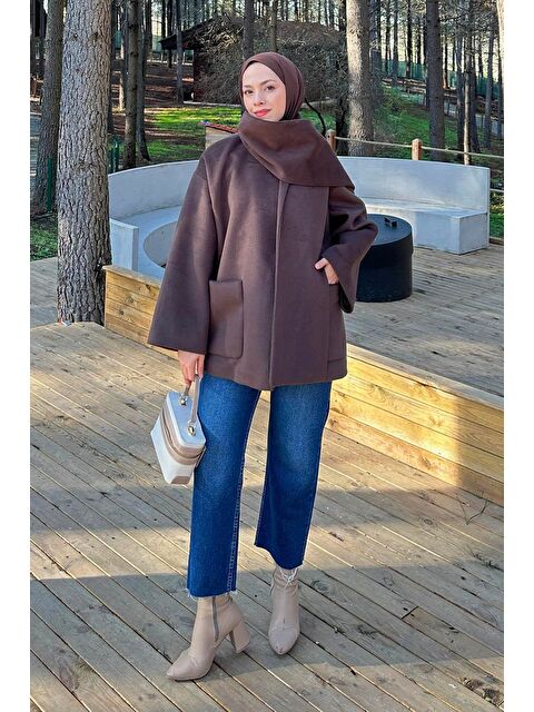 Lamelif Cepli Kaşe Kaban Acı Kahverengi - S000518461-28102