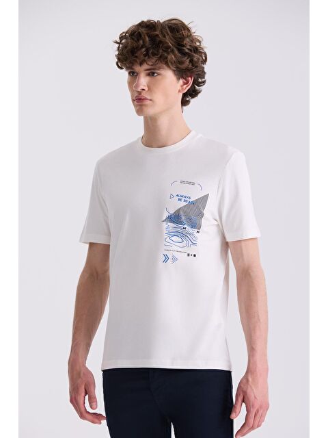 JAKAMEN Ekru Slim Fit Bisiklet Yaka T-Shirt - S000496972-19965