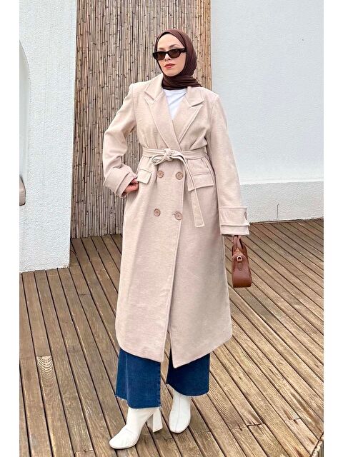 Lamelif Geniş Manşet Kaşe Kaban Bej - S000518466-19928