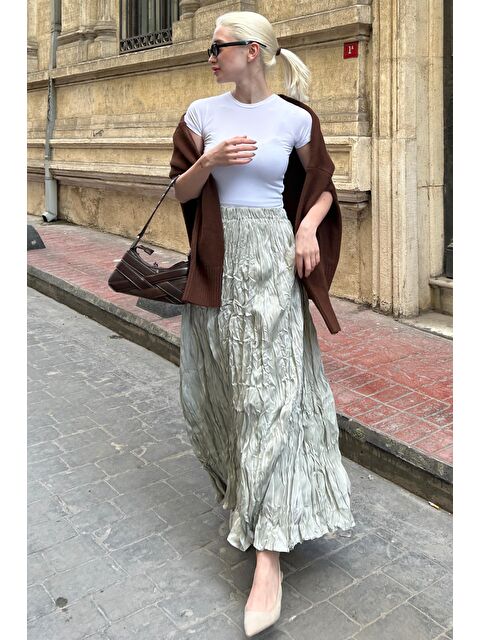 Madmext Parlak Mint Yeşili Kırışık Desen Kadın Etek Mg2290 - S000337756-17259