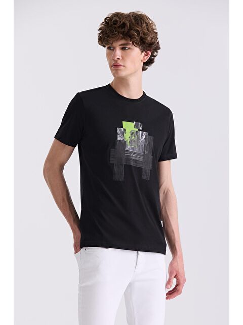 JAKAMEN Siyah Slim Fit Bisiklet Yaka T-Shirt - S000496981-19351