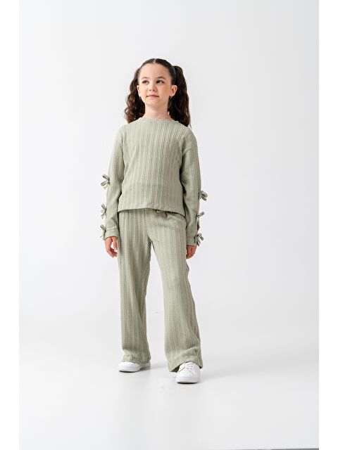 Magu Kız Çocuk Pamuklu Yeşil Bağcıklı Kol Detaylı Takım – Düz Paça - S000437401-18194