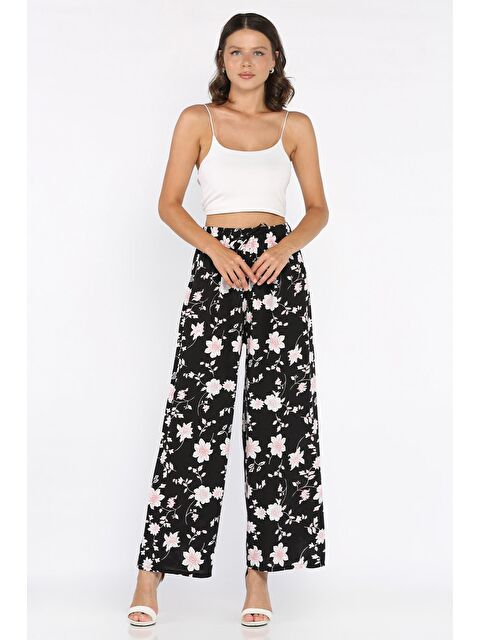 Gülseli Kadın Çiçek Desenli Viskon Yürüyüş Pantolonu - S000361012-19351