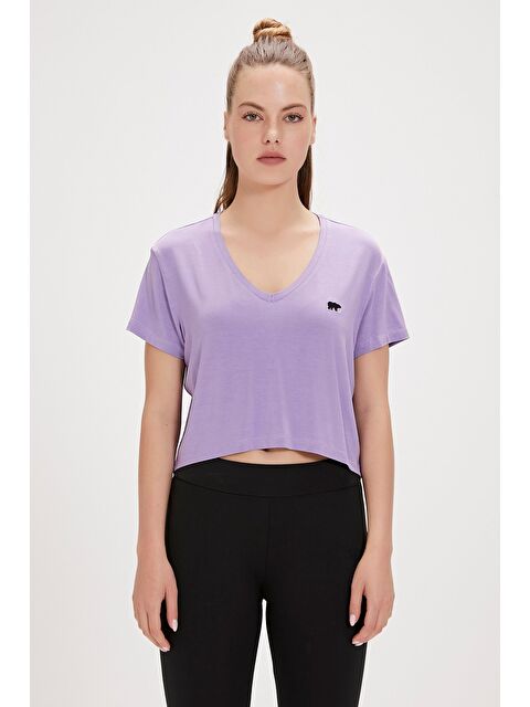 Bad Bear Menas Mor V Yaka Kadın Tişört