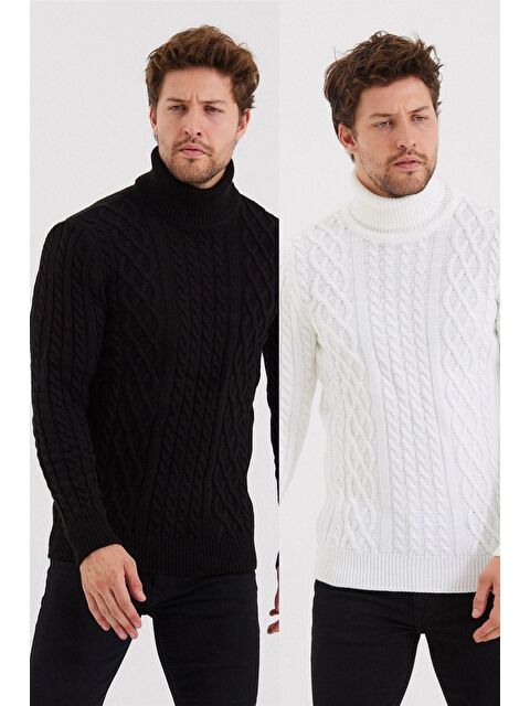 Tarz Cool 2'li Örgü Desenli Erkek Triko Kazak - S000152866-37246