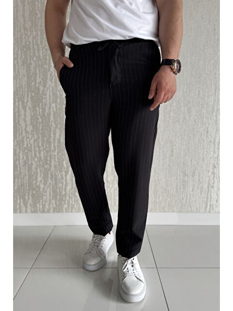 Mishar İtalia Bel Bağlamalı Çizgi Desenli Duble Paça Erkek Pantolon - S000372987-19351