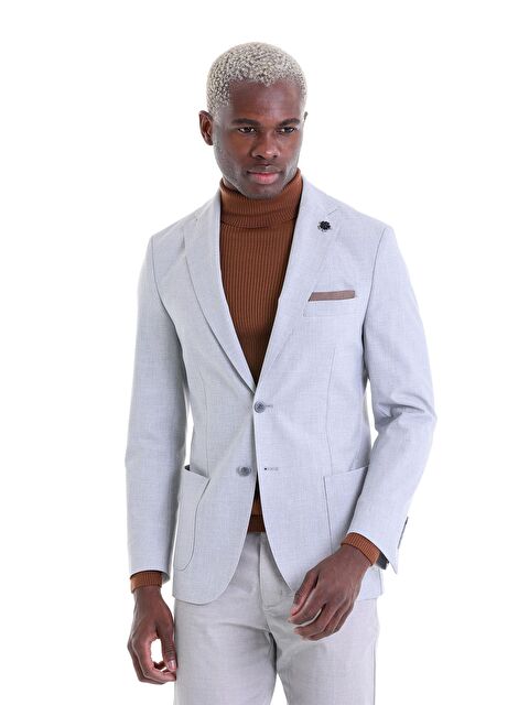 Hatemoğlu Gri Slim Fit Desenli Mono Yaka Casual Ceket - S000244945-20600
