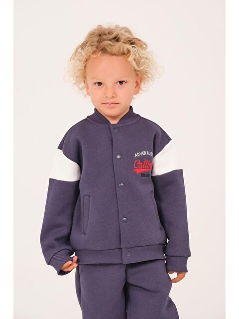 ZEYLAND Unisex Çocuk Baskılı Kolej Ceket - İndigo - S000316572-23093
