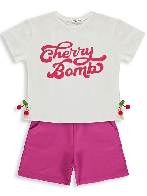 Civil Girls Cherry Bomb Baskılı 2-5 Yaş Takım - Ekru