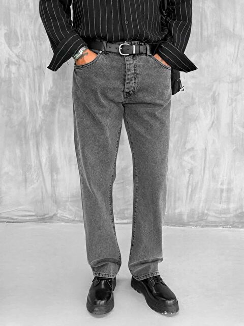 Abluka Online Erkek Baggy Fit Jean Pantolon Koyu Gri - S000487335-29351