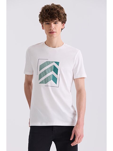 JAKAMEN Ekru Slim Fit Bisiklet Yaka T-Shirt - S000496986-19965