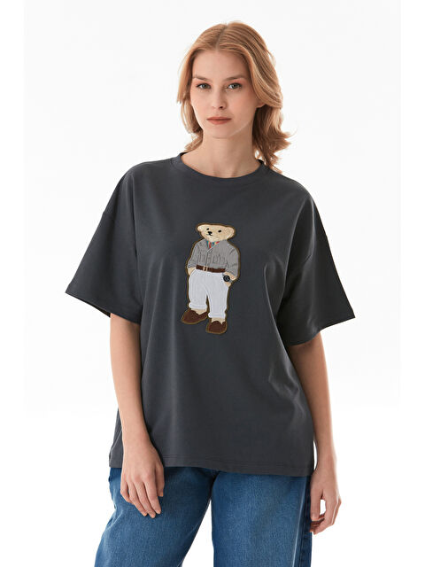 Fullamoda Ayıcık Nakışlı Oversize Tişört - S000380933-29666