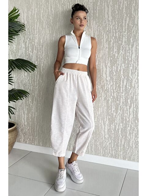 Gülseli Ön Çimalı Kadın Keten Havuç Pantolon - S000412622-25636