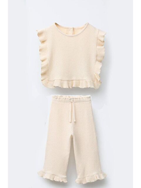 Monila Kız Çocuk Waffle Kumaş Üst Ve Rahat Kalıp Pantolon Alt Üst Takım - S000516103-19928