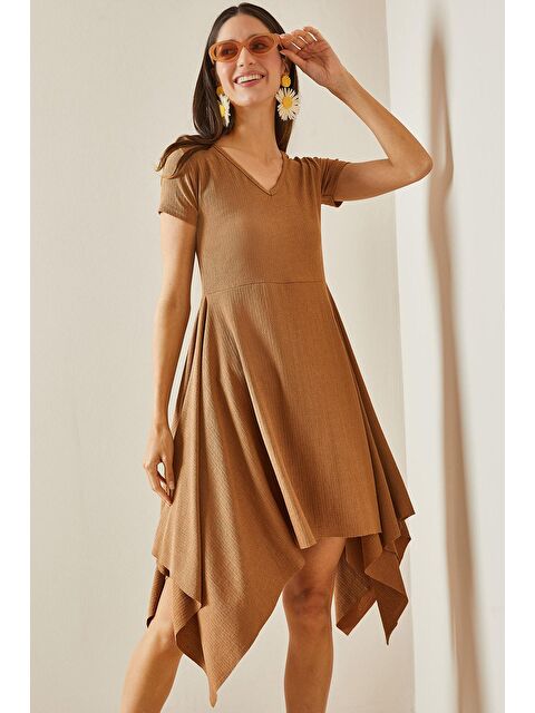 Xhan Vizon Asimetrik V Yaka Örme Midi Elbise 5YXK6-48529-29 - S000194010-26429