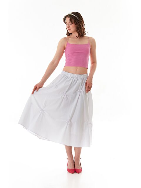 Fullamoda Beli Lastikli Kurdeleli Terikoton Kumaş Etek - S000380942-20063