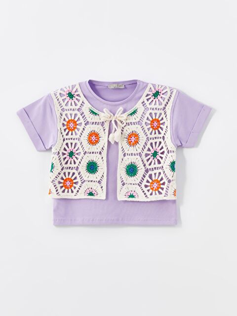 Little Star Kız Çocuk Yelekli Dantelli Tişört - S000217277-17878