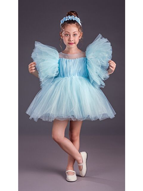 Mnk Baby & Kids Tütü Etekli Kabarık Kollu Komotini Taçlı Kız Çocuk Abiye Elbise MNK0582 - S000388568-3642