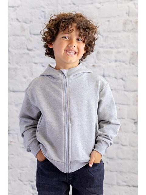 ZEYLAND Unisex Çocuk Basic Kapüşonlu Fermuarlı Sweatshirt    Grimelanj - S000316578-74