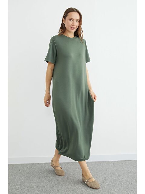 Fullamoda Basic Bisiklet Yaka Midi Boy Modal Elbise - S000529227-18547