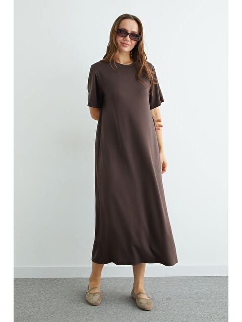 Fullamoda Basic Bisiklet Yaka Midi Boy Modal Elbise - S000529227-19413