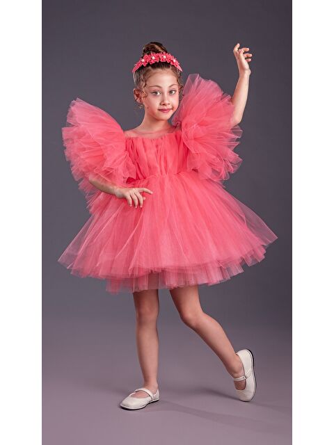 Mnk Baby & Kids Tütü Etekli Kabarık Kollu Komotini Taçlı Kız Çocuk Abiye Elbise MNK0582 - S000388568-20048