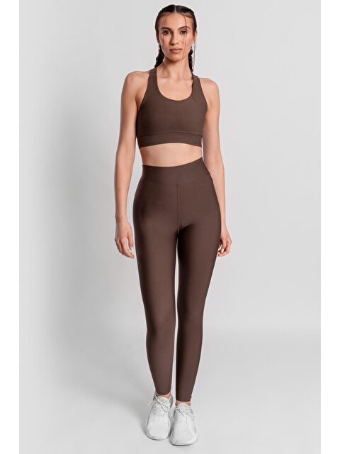 Superstacy V Bel Detaylı Yüksel Bel Acı Kahve Spor Tayt - S000228016-19413