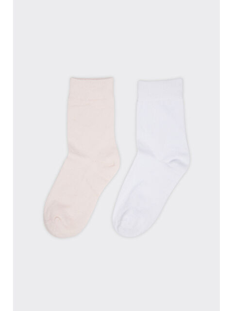Panço Unisex Çocuk 2'li Basic Pembe-Beyaz Soket Çorap - S000524663-37390