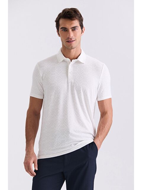 JAKAMEN Ekru Slim Fit Desenli Polo Yaka T-Shirt - S000496964-19965