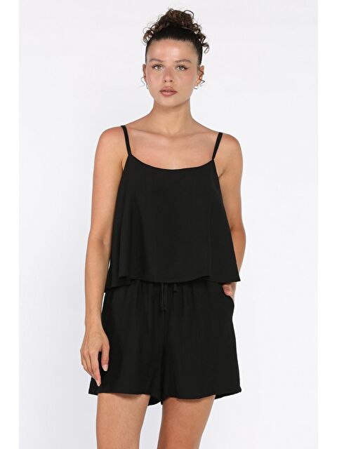 Gülseli Kadın Ayarlanabilir Askılı Bluz Bel Lastikli Şort İkili Takım