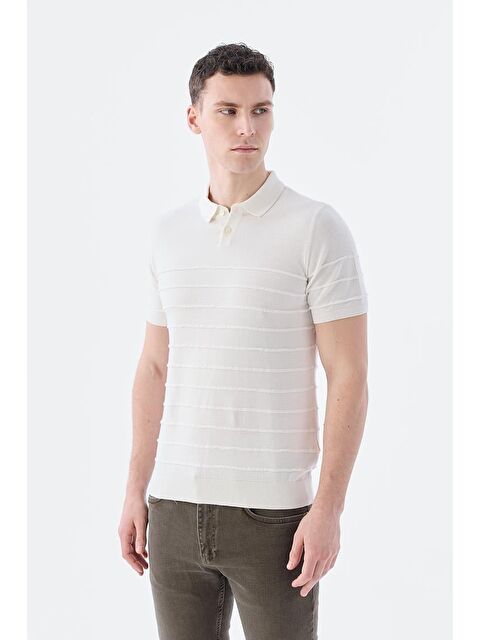 JAKAMEN Ekru Slim Fit Düğmeli Polo Yaka T-Shirt - S000496993-19965
