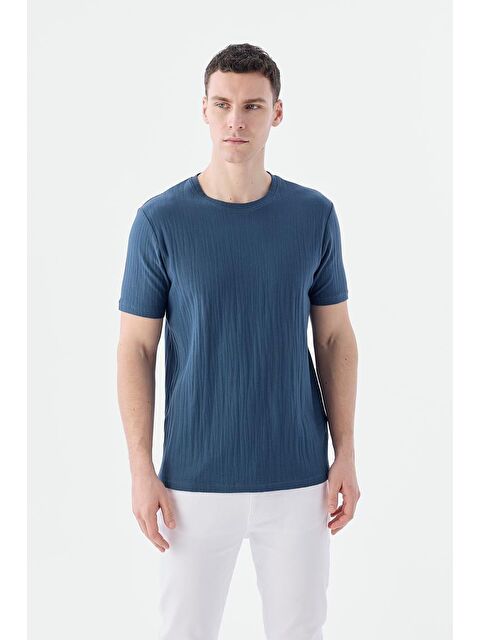 JAKAMEN Lacivert Slim Fit Bisiklet Yaka T-Shirt - S000496994-21164