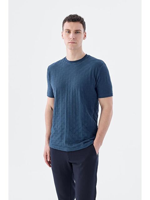 JAKAMEN Lacivert Slim Fit Triko Bisiklet Yaka T-Shirt - S000496996-21164